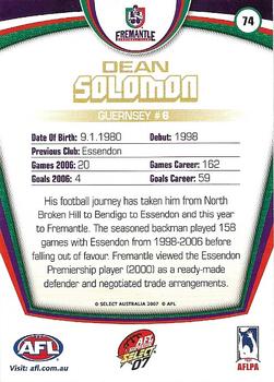 2007 Select AFL Supreme #74 Dean Solomon Back